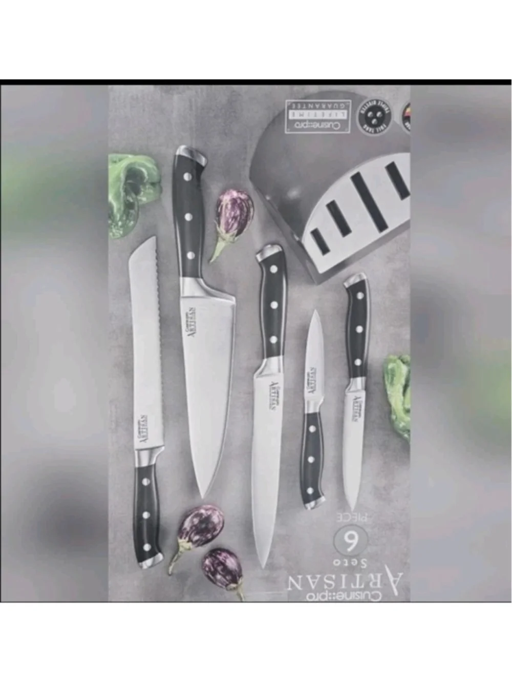 NEW! Cuisine::pro Artisan Stainless Steel 6 Piece Seto Knife Block Set $425 MSRP